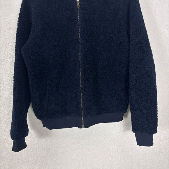 Boden Women's Navy Blue Teddy Zip Up Bomber Jacket Size Medium - Picture 3 of 7